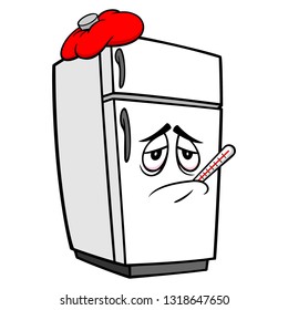 Refrigerator Mascot Sick - A vector cartoon illustration of a sick home kitchen refrigerator mascot.