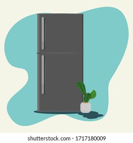 Refrigerator and mini cactus vector illustration
