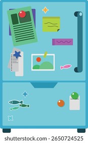 Frigorífico com Notas e Ímãs - Ilustração Vetorial
