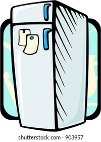 Refrigerator with notes.Vector illustration