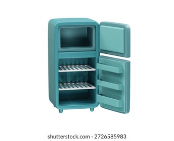 Kühlschrank mit offener Tür und leeren Regalen Symbol 3D-Illustration