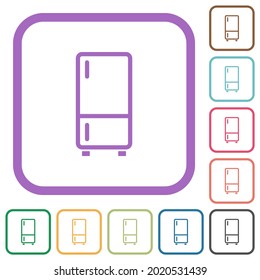 Refrigerator outline simple icons in color rounded square frames on white background