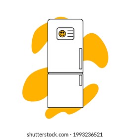 Icono vectorial del horno refrigerador sobre fondo amarillo. Vector de electrodomésticos en línea negra.