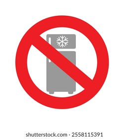 Refrigerator in a prohibition red circle, do not freeze or refrigerate symbol