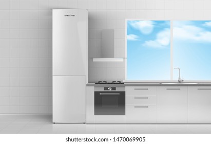 Refrigerator in the room. Vector illustration