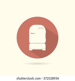 Refrigerator round flat icon. Retro style. Vector illustration.