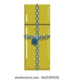Refrigerator secured with metal chain and padlock is representing dieting, food security and safety