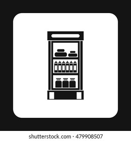 Refrigerator showcase with dairy products icon in simple style on a white background vector illustration