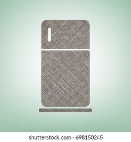 Refrigerator sign illustration. Vector. Brown flax icon on green background with light spot at the center.