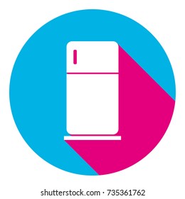Refrigerator sign illustration. Vector. Flat white icon with mexican pink shadow inside sky blue(S and G) circle at white background. Isolated. Trend colors in 2017.