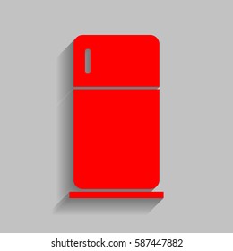 Refrigerator sign illustration. Vector. Red icon with soft shadow on gray background.