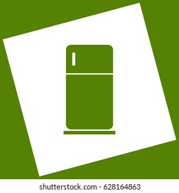 Refrigerator sign illustration. Vector. White icon obtained as a result of subtraction rotated square and path. Avocado background.