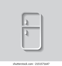 Refrigerator simple icon vector. Flat design. Paper style with shadow. Gray background.ai