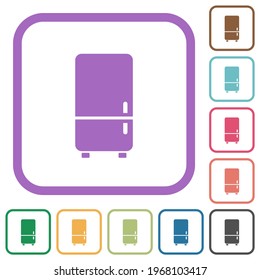 Iconos simples de refrigerador en marcos cuadrados redondeados de color sobre fondo blanco