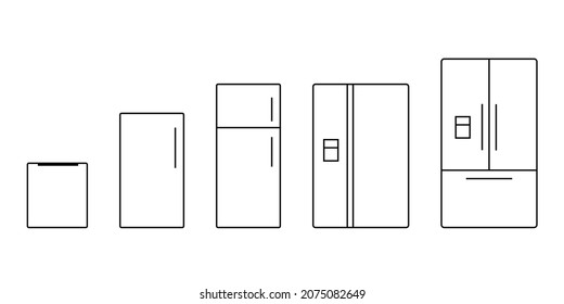 Refrigerator sizes chart line icon. Clipart image isolated on white background