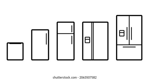 Icono de contorno de gráfico de tamaños de refrigerador. Imagen de cliente aislada en fondo blanco