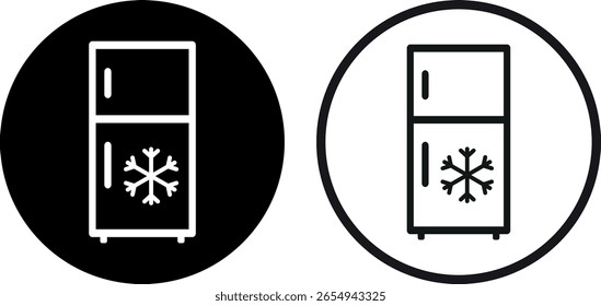 Refrigerator with snowflake icon set in two styles . Freezer cold icon . Vector illustration