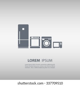 Refrigerator, Stove, Washing machine, Microwave icons. Vector illustration.