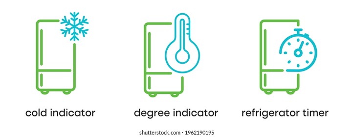 Refrigerator timer, temperature and cooling icon set. This symbol is the symbol set for the refrigerator. Colorful refrigerator button icon. Editable Stroke. Logo, web and app.