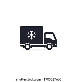 Refrigerator truck icon, Fridge delivery truck symbol. Vector.