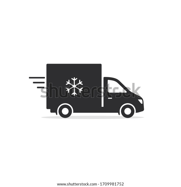 Refrigerator truck icon, Fridge delivery\
truck symbol. Vector isolated\
illustration.