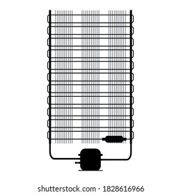 Refrigerator unit with compressor during repair. Refrigerator repair. Service of climatic equipment. Service center. Master repairman. Refrigeration equipment unit. Refrigeration compressor. Vector.