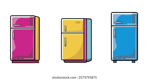 refrigerator, Vector colored pictures collection, Cartoon kitchen freezer vector set. Illustration