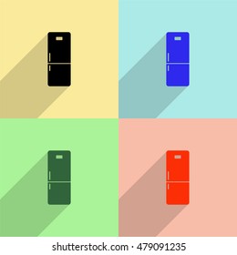 Refrigerator vector icon - colored set with  long shadow