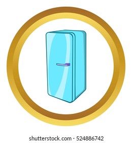 Refrigerator vector icon in golden circle, cartoon style isolated on white background