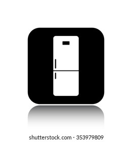 refrigerator vector icon on black button with reflection