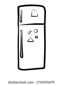 Refrigerator. Vector picture drawn by hand from a set about home life and comfort. There are many household items and furniture. Doodle style. Isolated drawings.