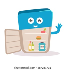 Refrigerator waving hand. Vector. Cartoon. Isolated art on white background. Flat