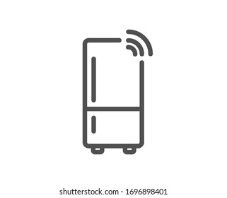 Refrigerator with wifi function line icon. Fridge sign. Freezer storage symbol. Quality design element. Editable stroke. Linear style refrigerator icon. Vector
