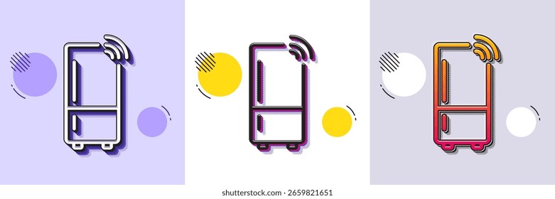 Refrigerador con icono de línea de función wifi. Patrón punteado de semitono. Icono de degradado con sombra de grano. Cartel del refrigerador. Símbolo de almacenamiento del congelador. Icono de línea del refrigerador. Varios diseños. Vector
