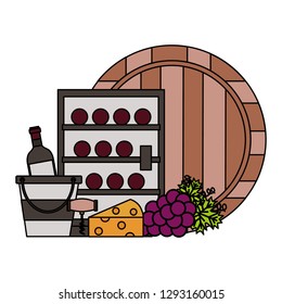refrigerator wine bottles barrel bucket cheese grapes