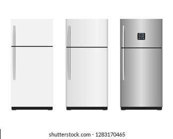 Refrigerators - vector illustration in flat design and with highlights. Closed fridge isolated on a white background. Kitchen appliances.