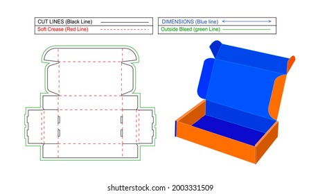 REFTD Carton box, corrugated carton box dieline and 3D vector, easily editable and resizable file, Roll end front tuck with dust flap