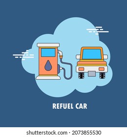 Refuel car station with refueling flat vector concept design