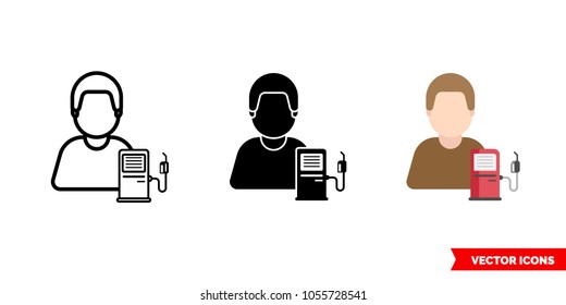 Refueler icon of 3 types: color, black and white, outline. Isolated vector sign symbol.