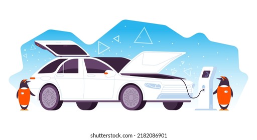 Refueling car conditioner. Workers team fill air conditioning auto system, ac climate control maintenance automobile service, comfort temperature vector illustration. Air conditioner or oil change