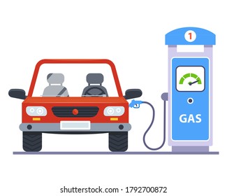 refueling a car with gasoline at a gas station. flat vector illustration.