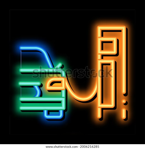 refueling car neon light\
sign vector. Glowing bright icon refueling car sign. transparent\
symbol illustration