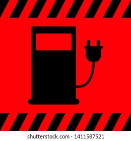 Refueling for electric cars black on a red background, vector illustration for design.