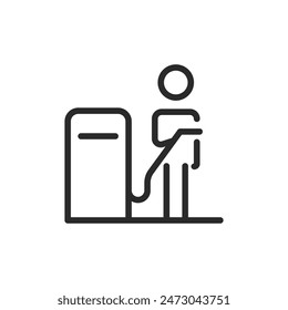 Refueling, linear style icon. person refueling a vehicle at a gas station. Editable stroke width