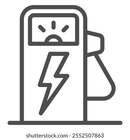 Estación de repostaje para vehículos eléctricos icono de línea, concepto de punto de carga. Gráficos de Vector. Signo de la gasolinera en el fondo blanco, icono del estilo del contorno para el móvil o el Diseño web