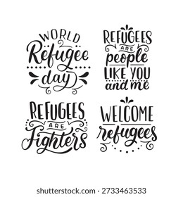 Refugee awareness lettering set for campaigns and social media posts.