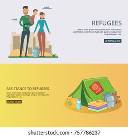 Refugee banner set concept vector illustration for any design