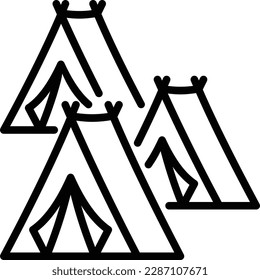 Campo de refugiados, tiendas de campaña, icono de la línea delgada. Ilustración vectorial moderna.