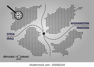 Refugee countries. Illustration includes maps of Afghanistan, Syria, Iraq and Pakistan.