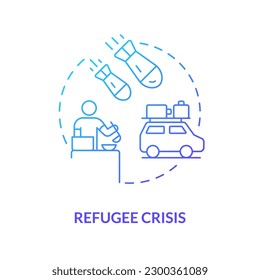 Refugee crisis blue gradient concept icon. Escaping war zones. Migration. Social justice example abstract idea thin line illustration. Isolated outline drawing. Myriad Pro-Bold font used